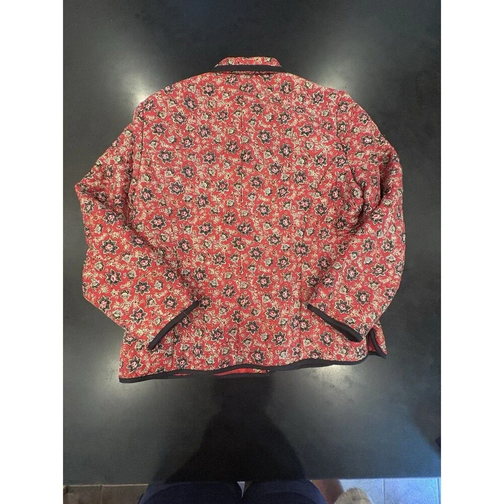 Vintage Silkland 100% Silk Jacket Blazer Red Black Floral Size Petite Large